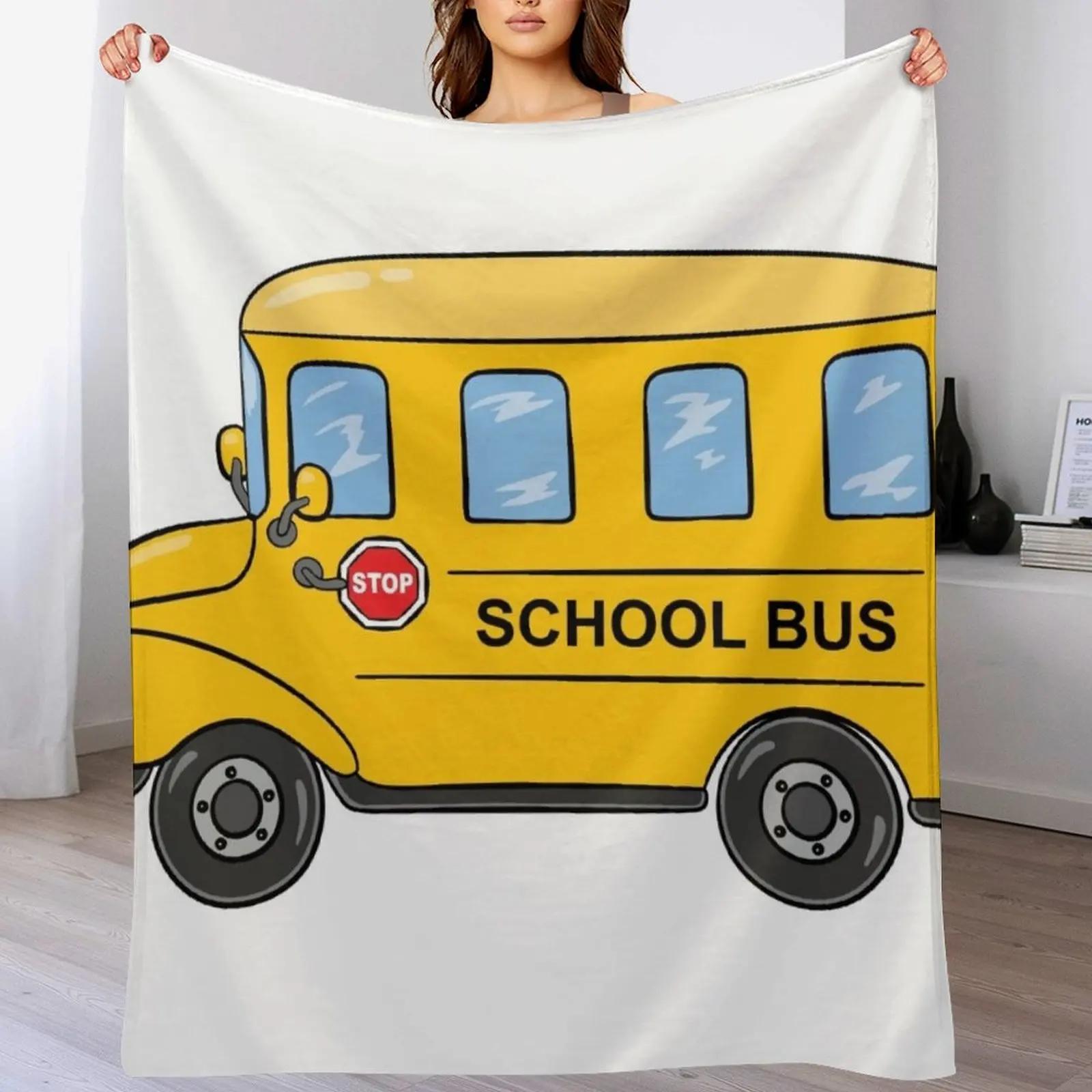 Yellow School Bus Throw Blanket Stylish Warm Blanket for Living Room Bedroom Size: 75*100cm, Weight: 230 GSM