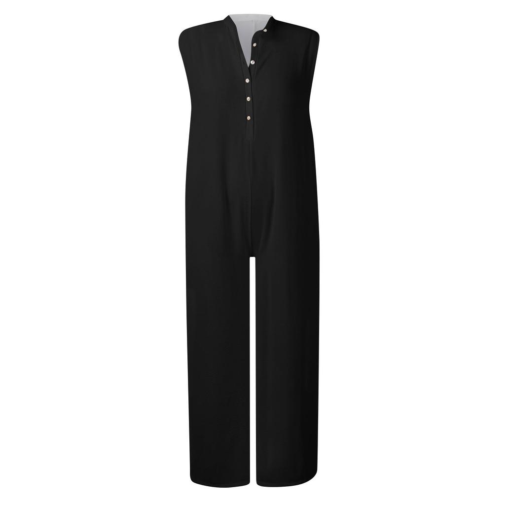 Women's Fashion Loose Casual Solid Color ButtonTemperament Wide-leg Long Jumpsuit Pants For Women Beach Casual Wide Leg Pants