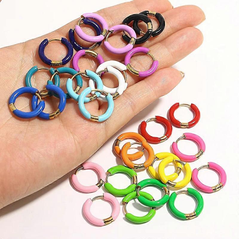 Colorful Neon Enamel Huggie Hoop Earrings Stainless Steel Dopamine Small Ear