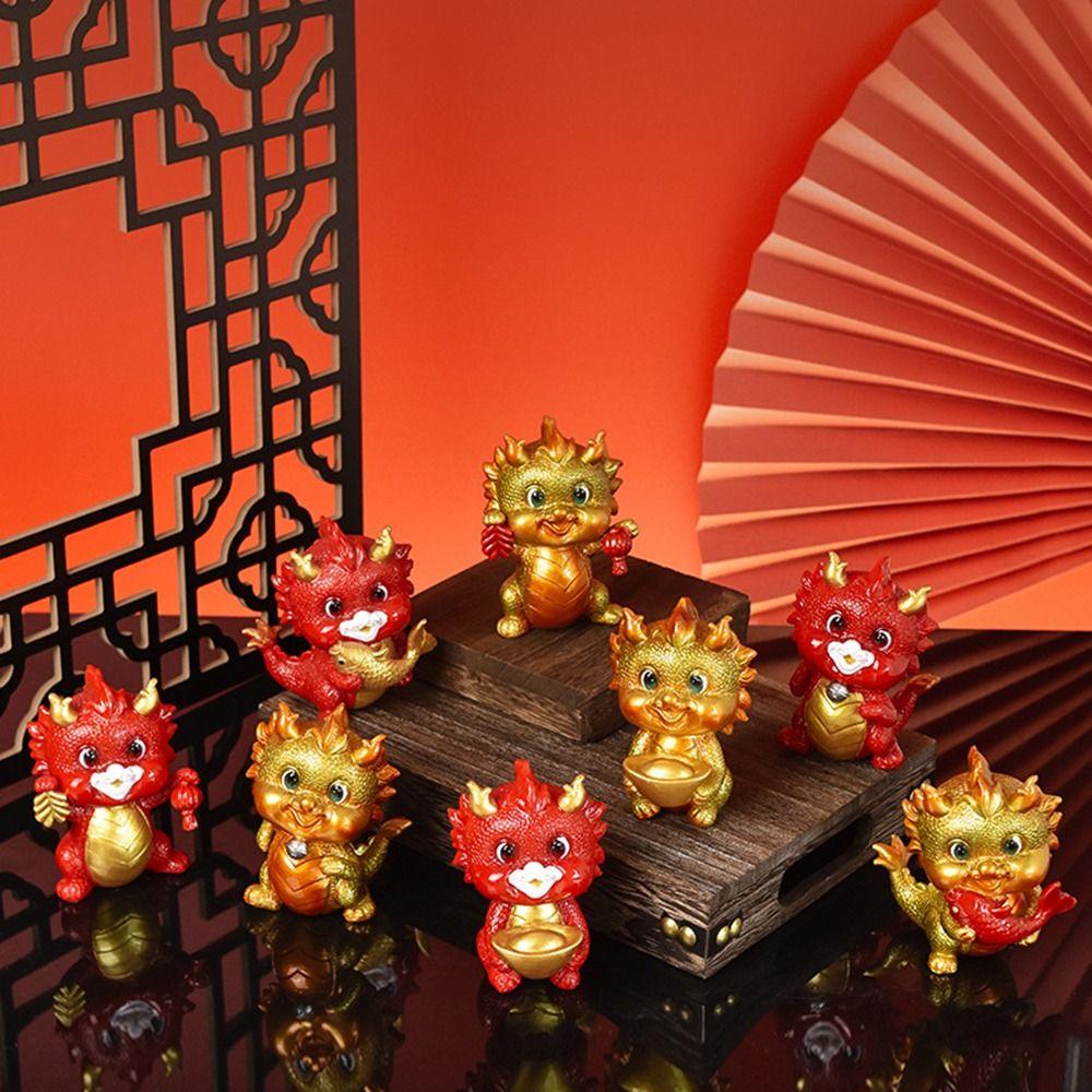 Resin Chinese Zodiac Dragon Statue Handcraft Miniature New Year Ornament National Tide Micro Landscape Mascot Decoration Hoom