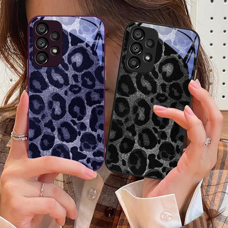 Graues Leoparden-Twill für Samsung Galaxy S10 4G S20 11E 30 S21 22 S24 Fe Pro S23 S25 Ultra 5G S9 Gehärtetes Glas Handyhülle