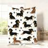 1 Pc Flannel Throw Blanket Cute Dachshund & Paw Print Soft Naptime Blanket All-Season Throw for Pet Lover Sofa Bed Decor Gift