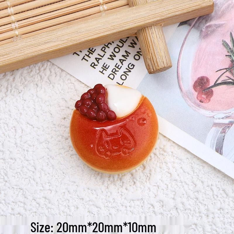 Cartoon Cat Resin Accessories: Red Bean Pie Food Toy, Cream Glue, Hair Clip, Crocs Charms Decoration, DIY Ornaments.