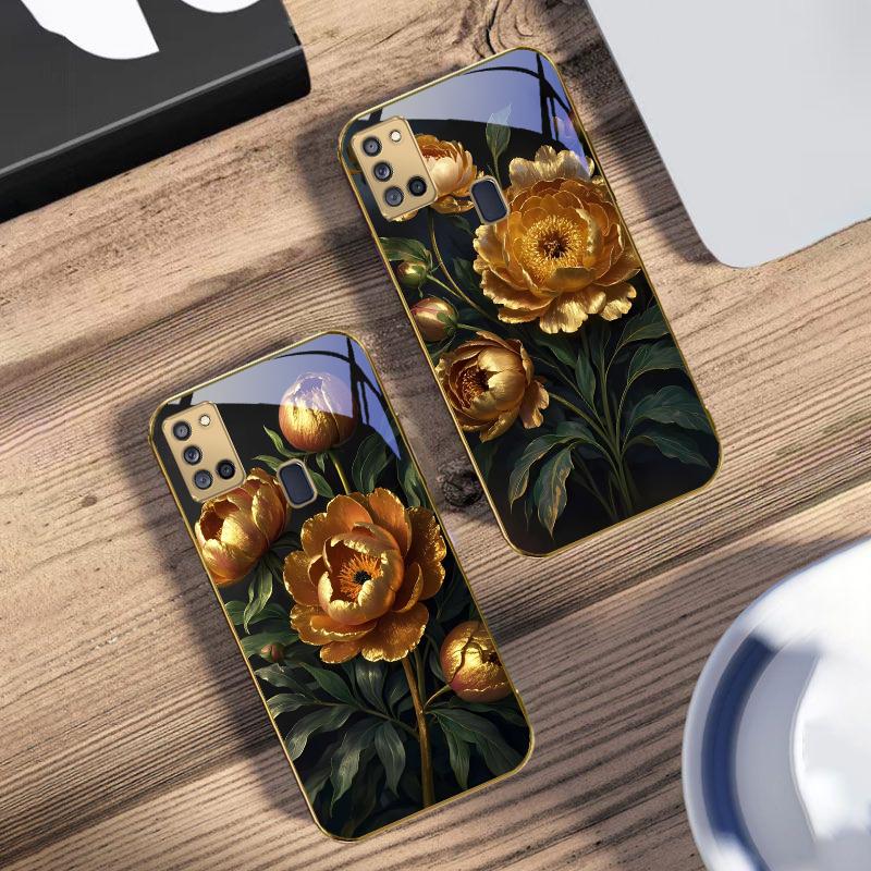 Prosperous Golden Peony For Samsung A 31 32 A33 A34 35 14 A15 13 16 25 26 50 52 53 54 55 56 70 71 72 73 Golden glass phone case