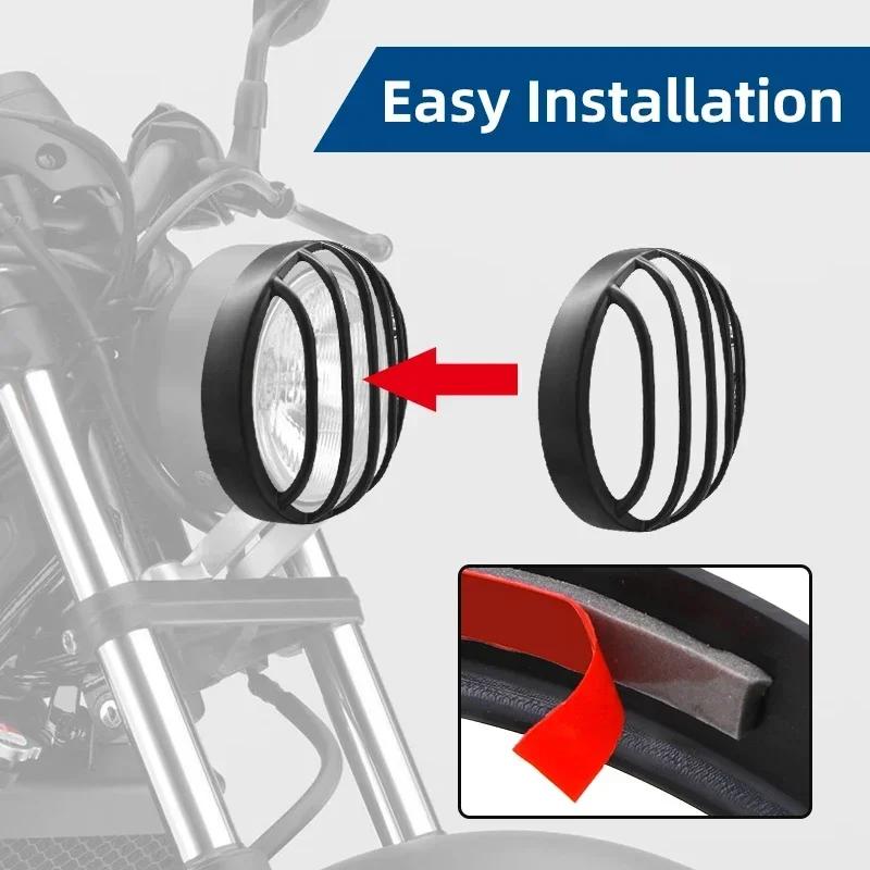 For Honda Rebel CMX 300 2017-2025 Black Motorcycle Headlight Grill Cover Front Lamp Guard Retro Head Light Decorative ABS