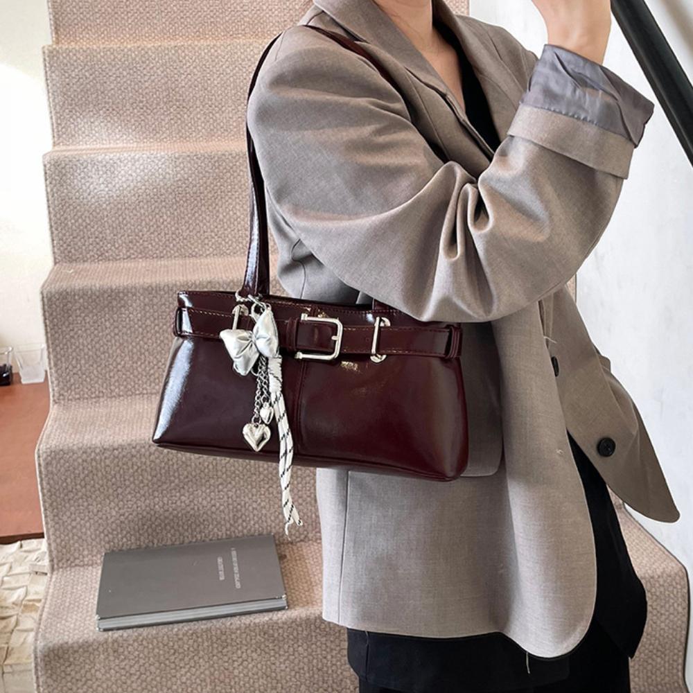 Belt Buckle Design Shoulder Satchels Bag for Women 2025 New In Luxury Designer Handbags Branded Fashion Totes with Pendant