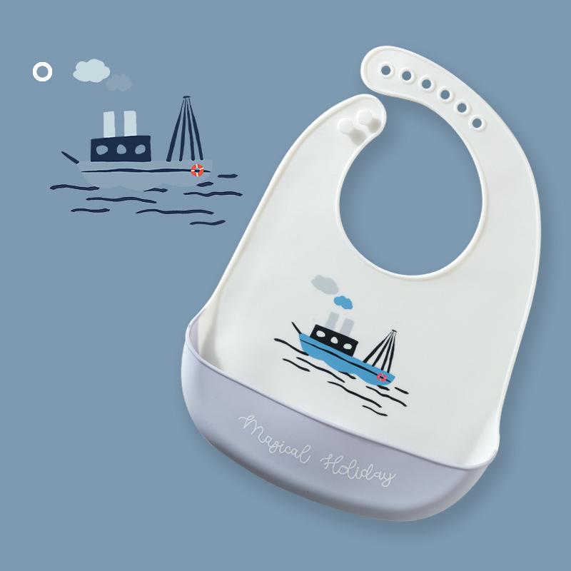 Cute Baby Bibs Waterproof Silicone Bib Feeding Infant Newborn Cartoon Apron ToddlerX Adjustable Bib Burp Cloths with Pocket