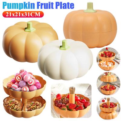 Double Layer Pumpkin Bowl for Fall Home Party Snack Holder for Halloween Party Pumpkin Fruit Candy Bowl Food Storage Container