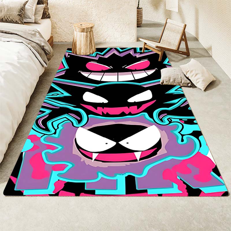 Gengar Printed Area Rug Cartoon Ghost Pattern Non-Slip Floor Mat Soft Carpet for Bedroom Living Room Decor