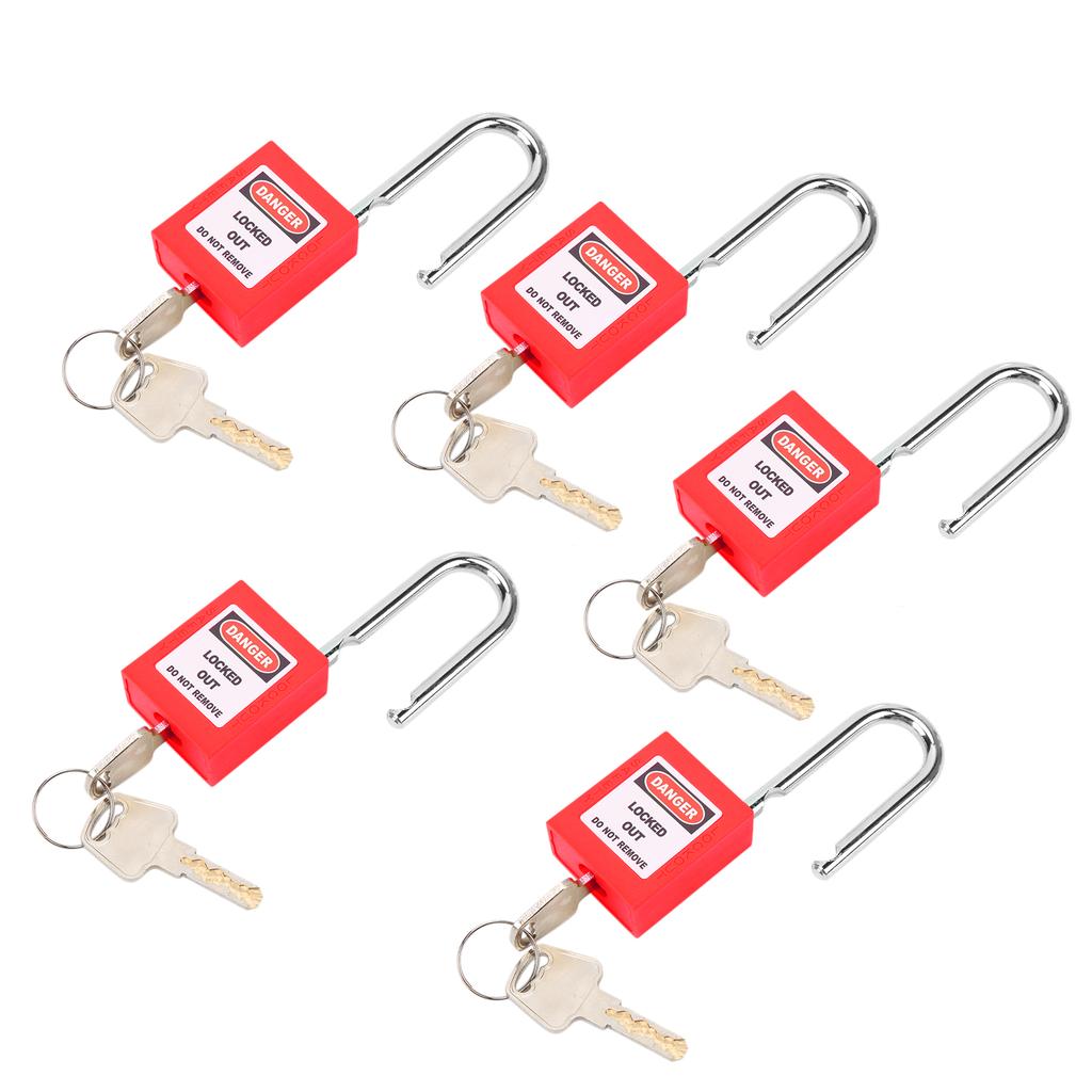 5 Sets 38mm Lockout Lock Insulation LOTO Nylon PA Steel for Nuclear Energy Logistics TransportRed