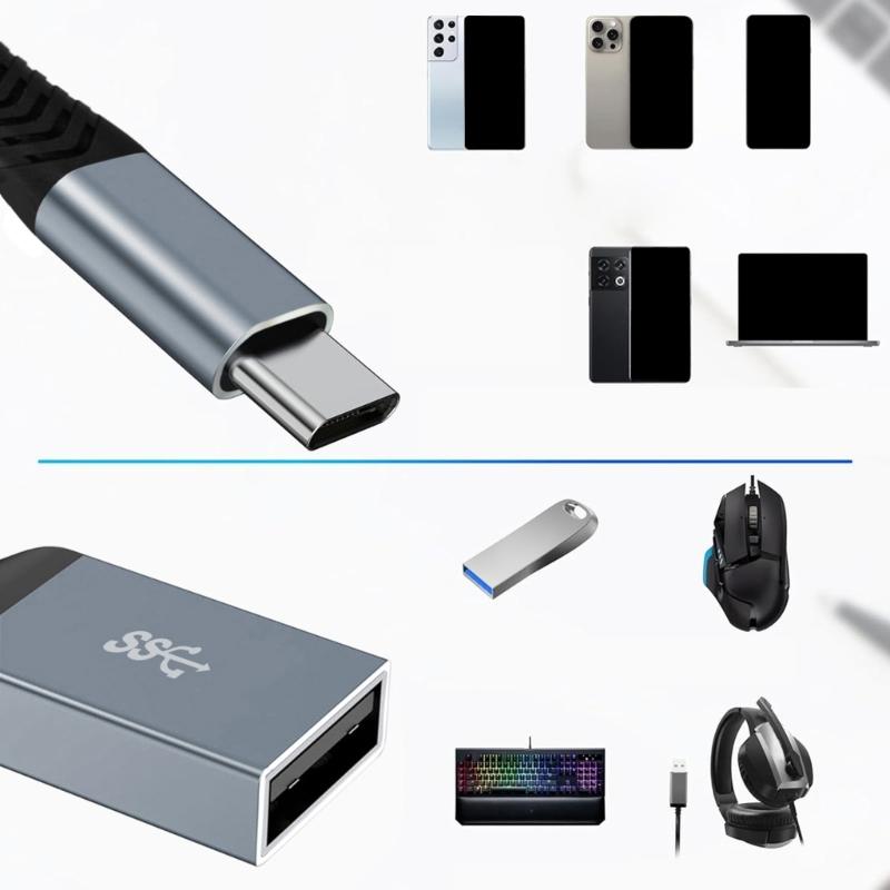 USB C To USB 2.0 OTG Adapter with PD60W Charging Port and Fast Data Transfer for Type C Devices