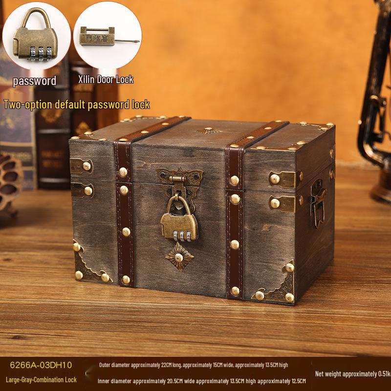 European Retro Lockable Wooden Trunk: Home Storage and Escape Room Decoration