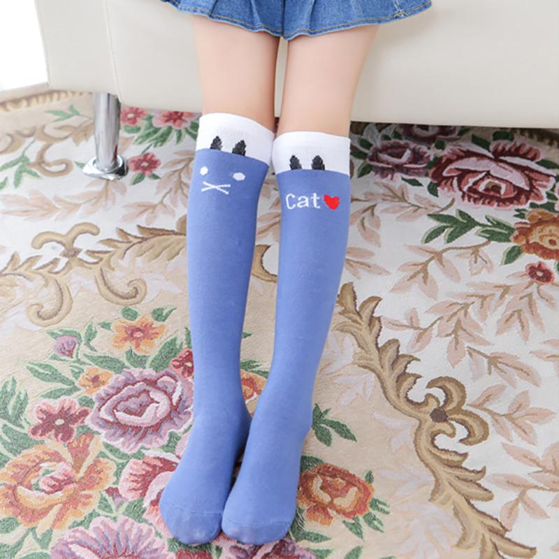 Mädchen Kniestrümpfe Niedliche Katzenstreifen Elastisch Bequem Prinzessin Kinder Lange Schlauchsocken Für Alter 3-12 Jahre 3-12 Years One Size blau