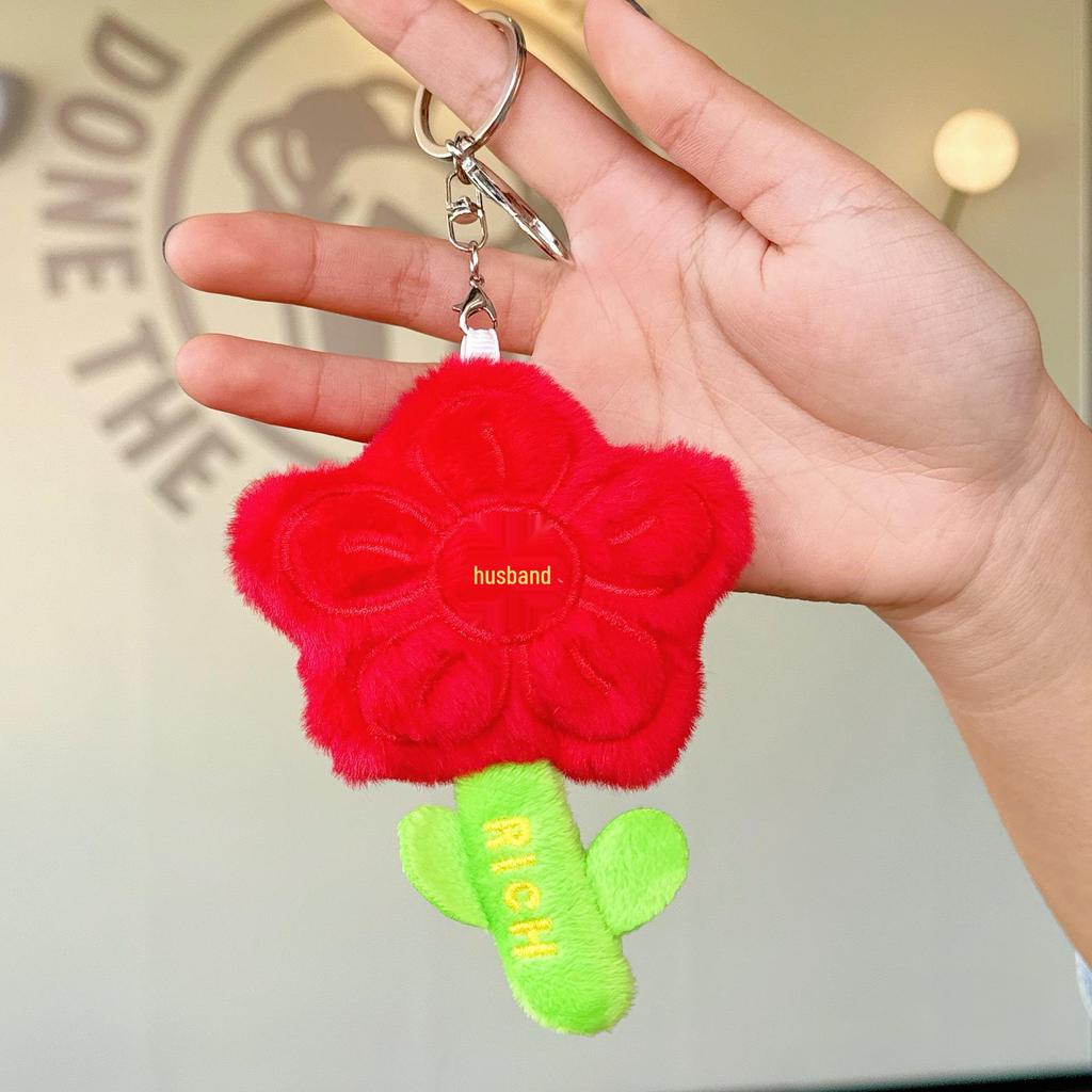 Cute Internet Celebrity Red Flower Plush Toy with Money Flower Pendant Keychain Bag Charm