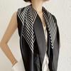 35.43" Black/White Striped Square Scarf, Elegant Simulated Silk Thin Shawl, Casual Sunscreen Windproof Head Wrap For Women