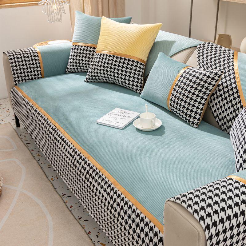 Thousand Bird Grid Sofa Cushion, Four-season Universal Corduroy Non-slip Sofa Cover, Nordic Style Seat Cushion