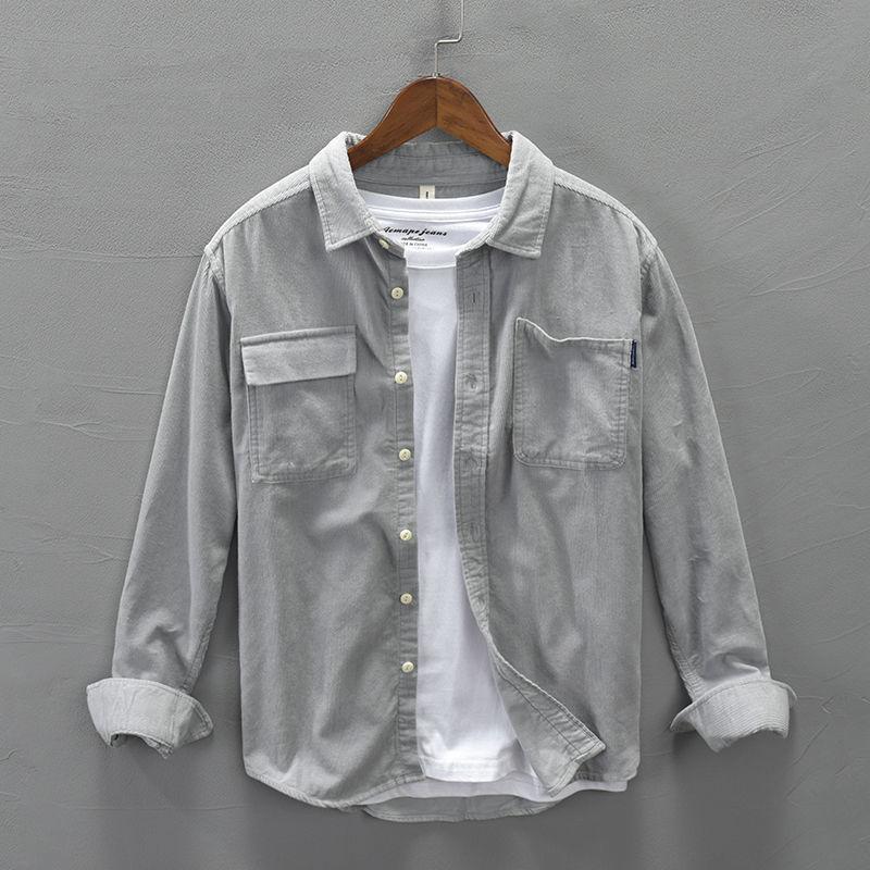 Shirt Men's Cargo Jacket Casual Spring Autumn Loose Coat Spring Cardigan Turn Down Collar Spring Shirt Solid Color