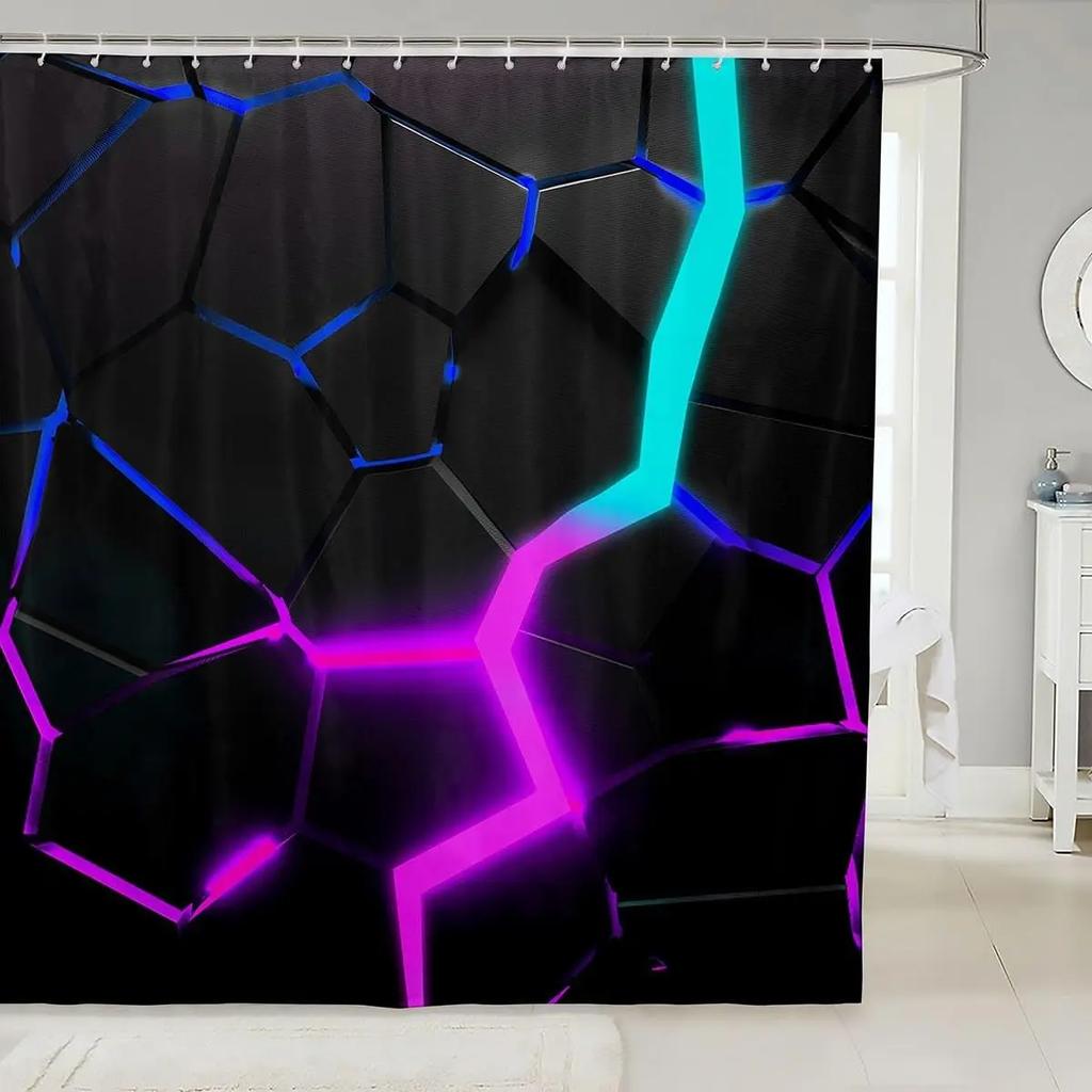 Blu-ray Drum Kit Decorative Home Bathroom Shower Curtain Black Bathroom Decoration Hook Waterproof, 180x180cm