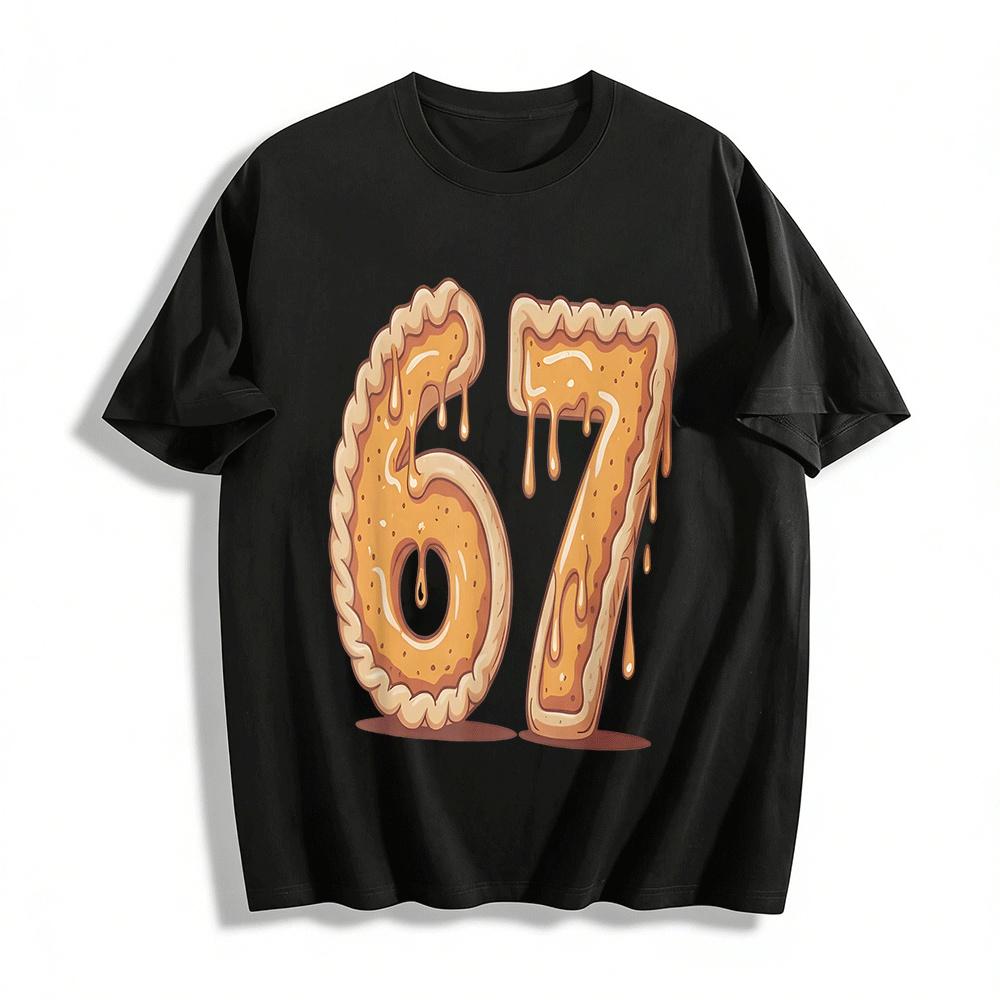 Fun Pie-shaped Number 67 Graphic Casual Top Pure cotton T-shirt XXS