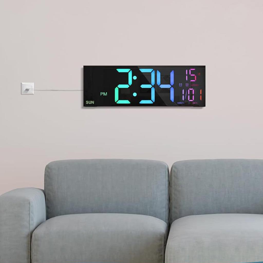 Modern LED Digital Clock 16" with RGB Lights 11 Scene Modes Big Display Dual Alarm Function and Room Temperature Feature