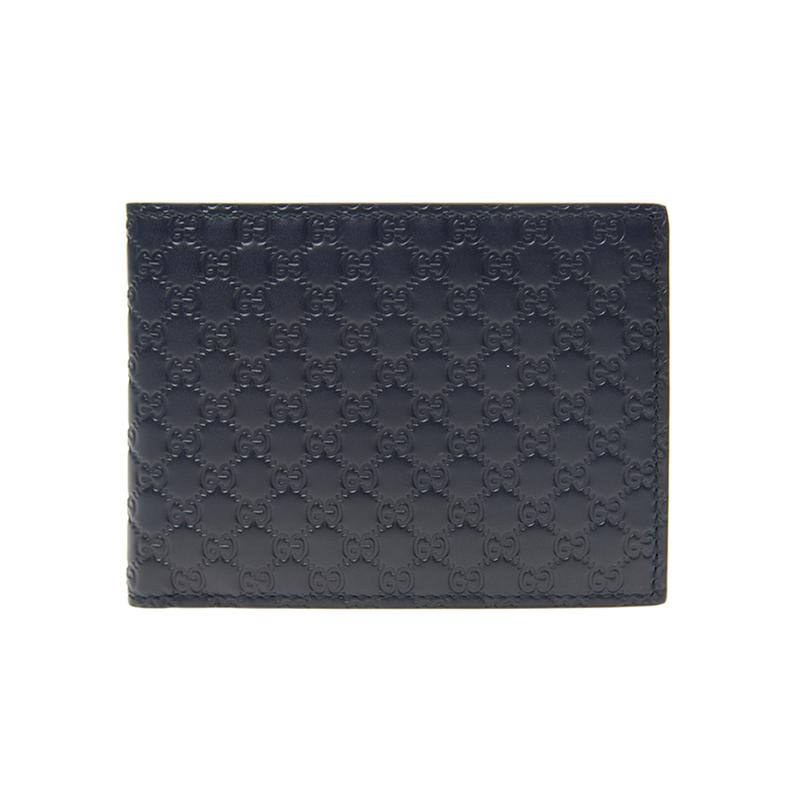 Gucci Simple classic presbyopia logo embossed narrow version bi-fold cowhide wallet wallet men's blue/navy blue