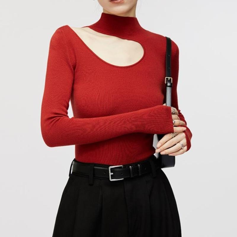 Half-turtleneck halterneck sweater women's autumn and winter new early spring inner mid-neck base layer off-the-shoulder knitted top