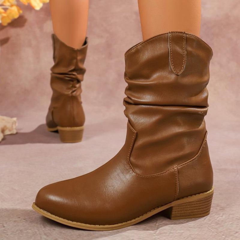 New Style Shoes: Retro Mid-calf Slimming Boots, Oversized Women's Thick-heeled Leather Boots, and Knight Boots