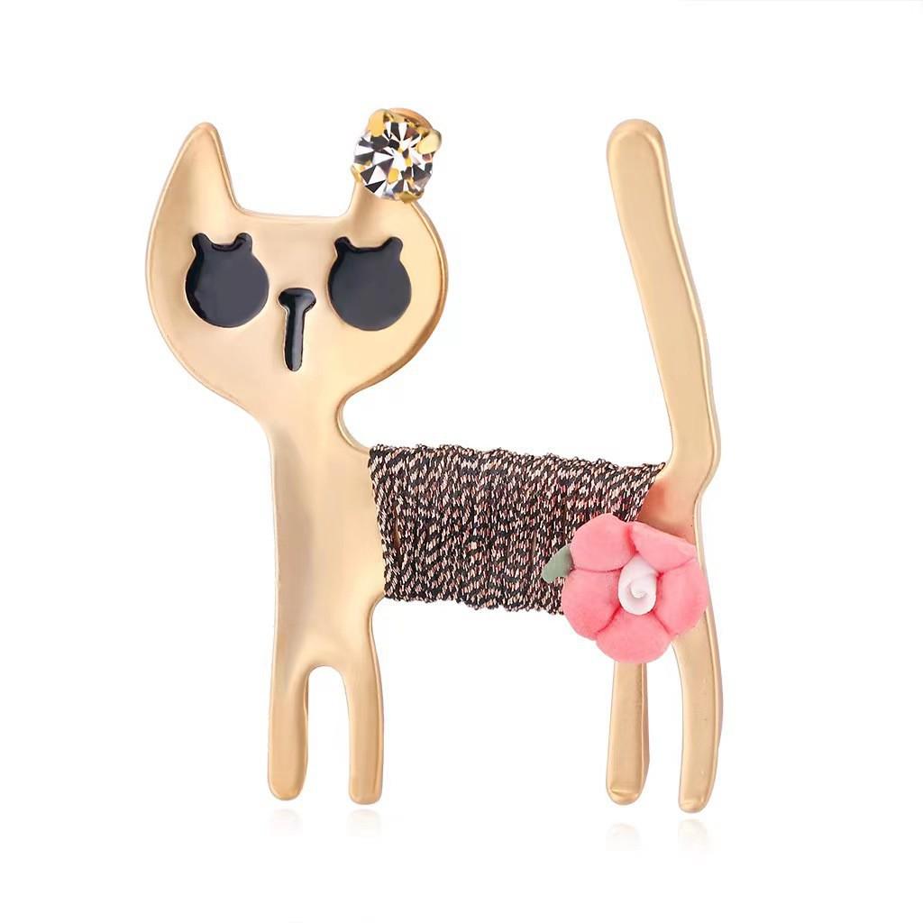 European & American Retro Kitten Rhinestone Brooch with Exquisite Inlaid Diamonds