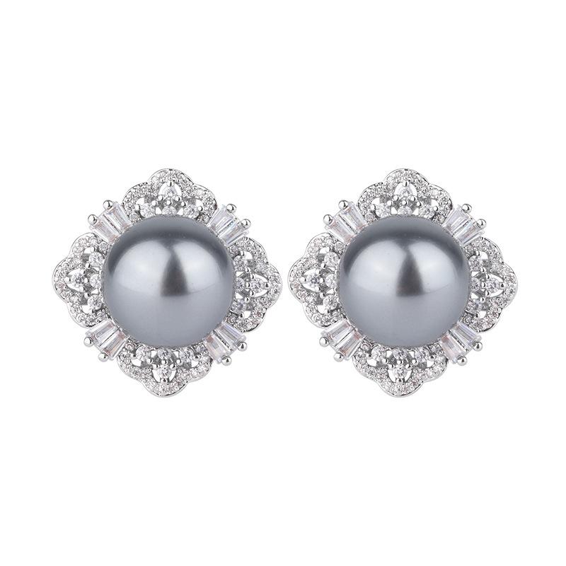 European and American retro inlaid Austrian fritillary pearl inlaid with gray pearl temperament women's suit 16mm14mm