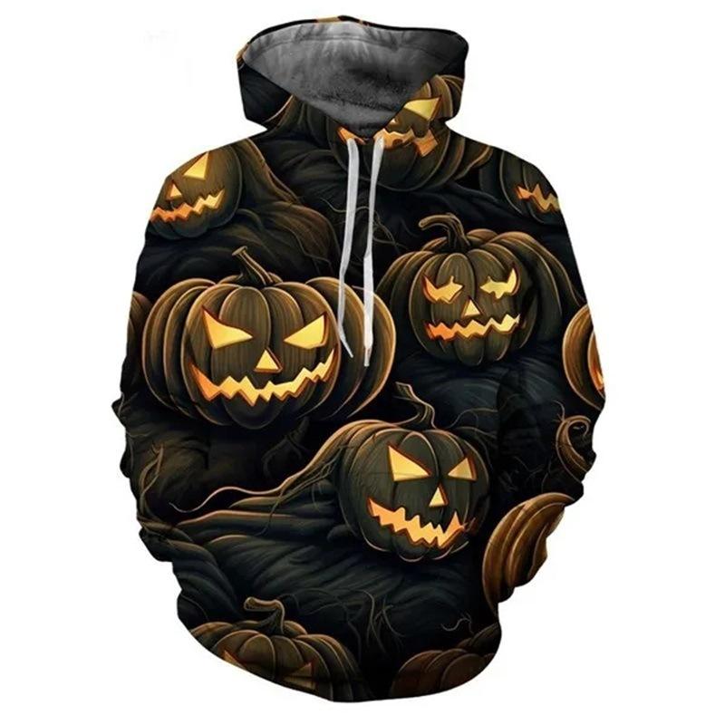 Autumn Lantern Pumpkin Pattern 3D Printed Hoodies Fashionable Casual Sports Long Sleeved Men's Hooded Sweatshirts