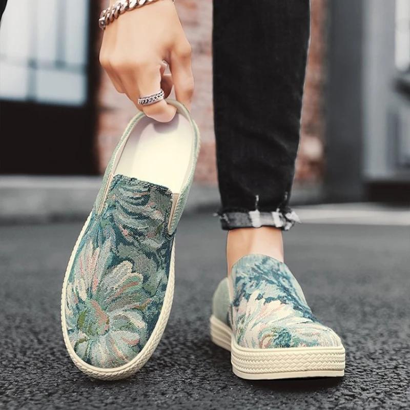 Fashion Slides Eva Rubber Male Slipper Mules Canvas Men's Shoe Half Low Price Mascullino High Quality Fashion 2025 Original Y2k Style
