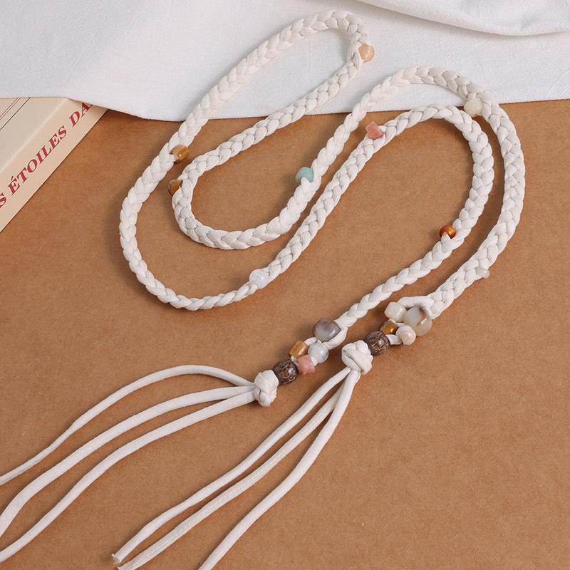 Bohemian Belt Ethnic Style Belt Woven Bead Cotton Waist Rope Soft Texture Vacation Style Women's Waist Rope