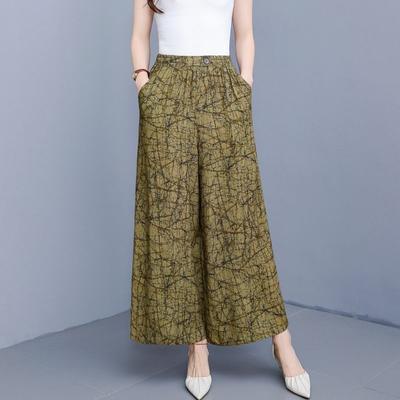 Summer Plus Size Elastic High-Waist Skirt Pants for Middle-Age Moms - Casual 9/10-Length Thin Floral Trousers