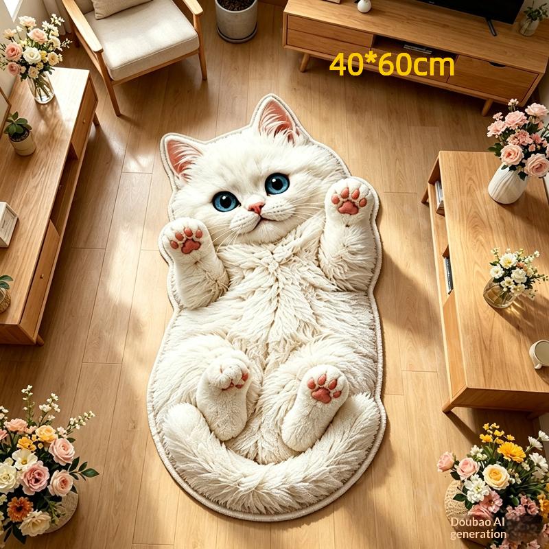 Imitation Cashmere Cat Floor Mat Thickened Water Absorbent Non-Slip Soft Rug for Bathroom Bedroom Front Door Decor