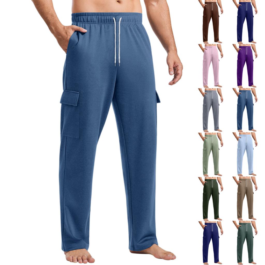 Men's Loose Casual Multi-pocket Work Pants, Youth Stretch Waist Drawstring Pants