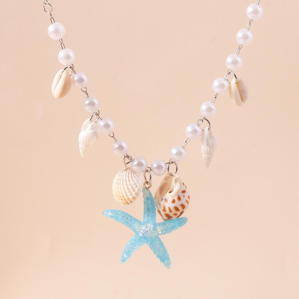 European and American Jewelry Pearl Conch Starfish Necklace Fresh and Simple Beach Collarbone Chain Jewelry