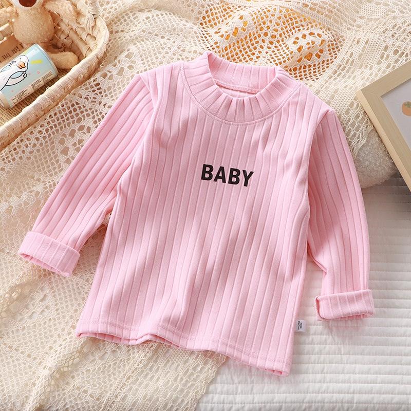 

Детские футболки для девочек и мальчиков, детские топы с длинным рукавом, базовые, однотонные, теплые, для малышей, с надписями, пуловеры, весна-осень, детская одежда 80 розовый