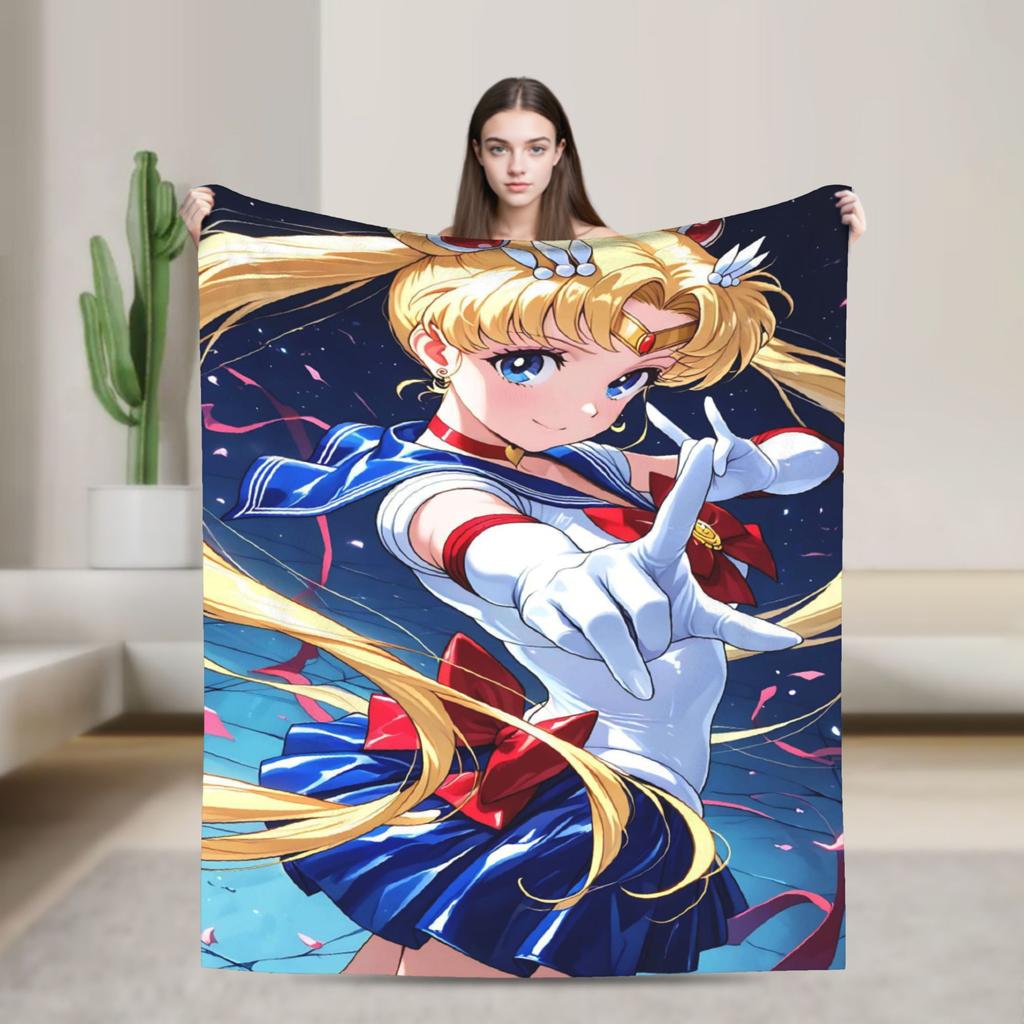 S-SAILOR Anime M-MOON Blankets  Warm Soft Funny Plush Bedding Throws For Children Home Decor Flannel Bedspread Bed Cover