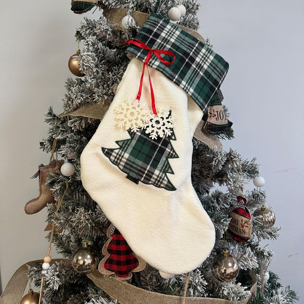 Green Plaid Dog Paw Christmas Stockings Red Gingham Snowflake Plush Pet Christmas Gift Bags For Xmas Party House Tree Decoration