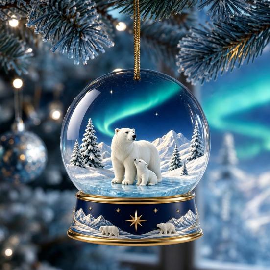 Hanging Holiday Decorations Christmas Crystal Ball Style Pendant with Rope, 2D Flat Acrylic Theme Pattern Decor Ornament for Tree Decoration