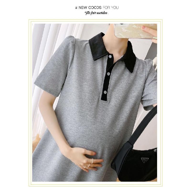 Maternity dress summer short-sleeve polo dress with turn-down collar short-sleeve maternity dress