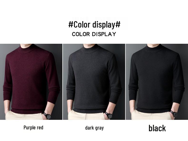 Men's Heavyweight 450g Wool Sweater: Autumn/Winter Casual Half-High Neck Knit Pullover