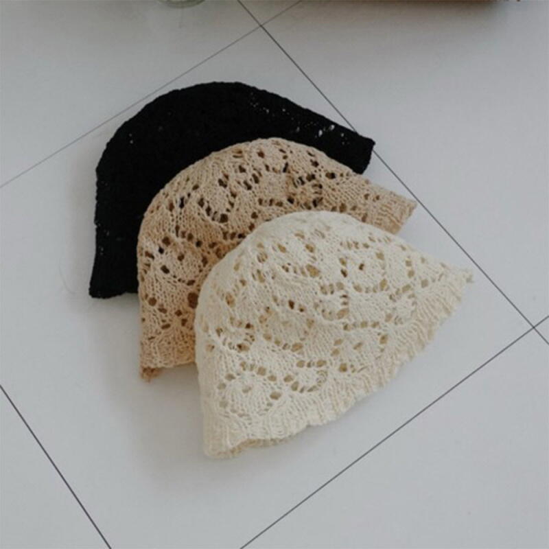 Summer Vintage Punching Crochet Fashion Bucket Hat Beige