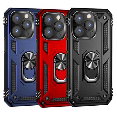 Capa protetora à prova de choque com armadura para iPhone 15 14 Plus 13 12 11 Pro XR XS Max X 7 8 6 SE Suporte para dedo Capa de anel de metal magnético