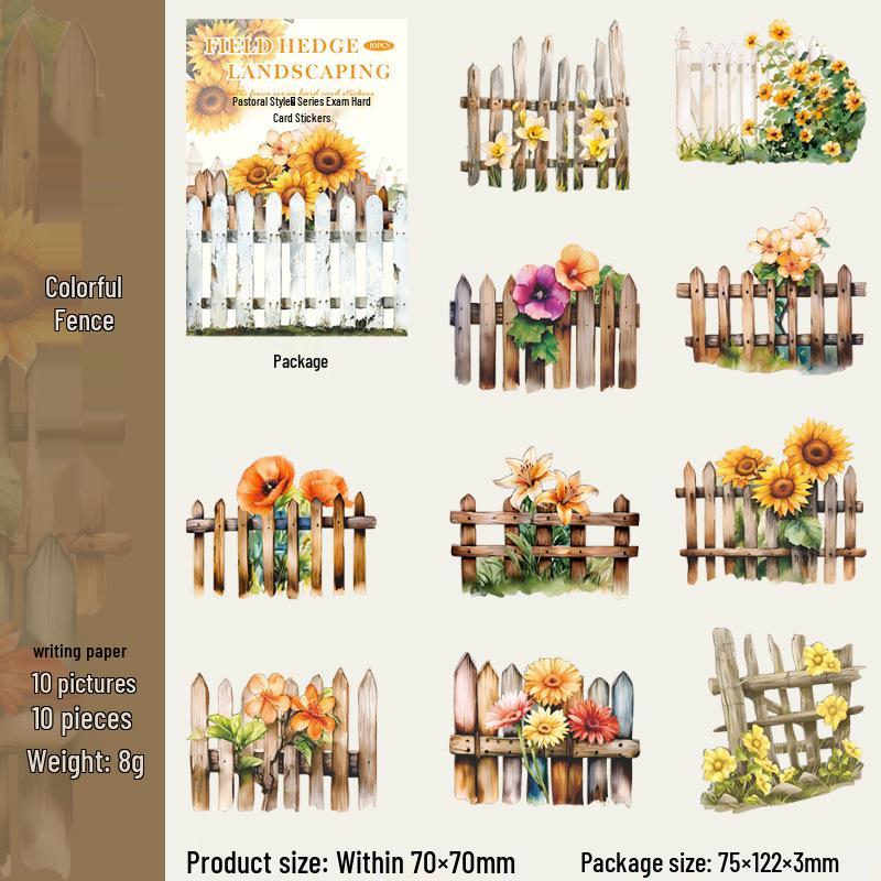 Ketchup Girl 3D Sticker Set: Pastoral Fence Series - 6 Fence Scenery Styles, 10 Sheets for DIY Projects