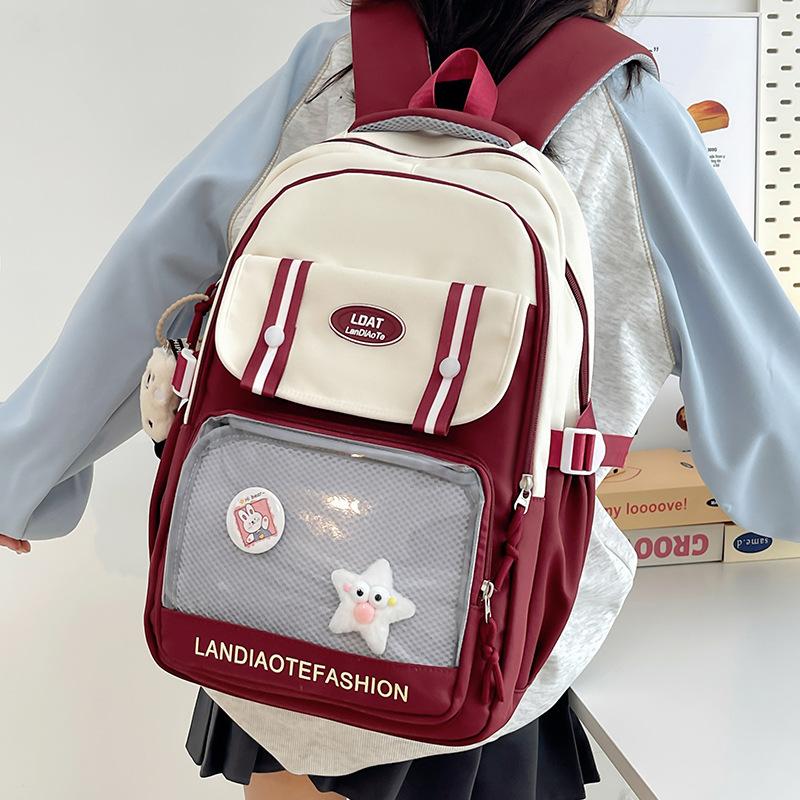 Schoolbag, Hand-held Tutorial Bag, Korean Version of Instagram, Large-capacity, College-style, Color-blocking Middle School Backpack