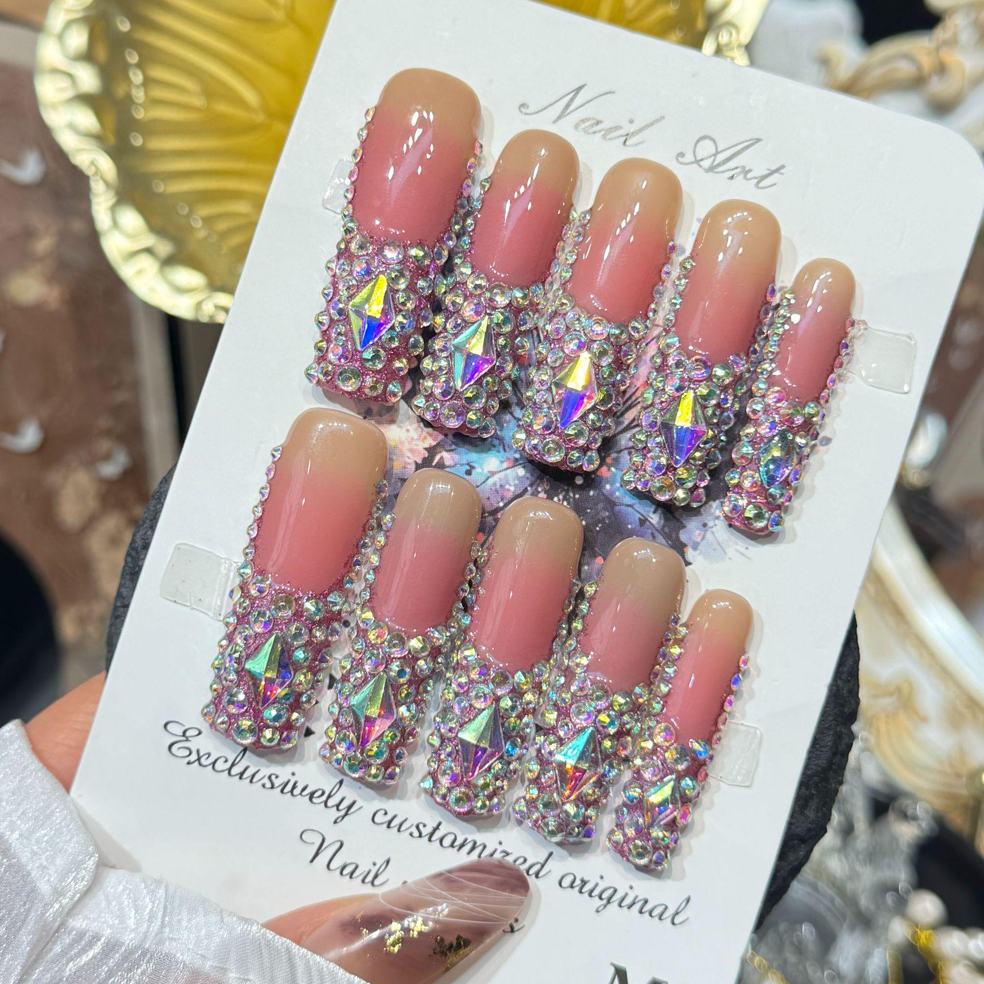 

Moonlight White Rhinestone Luxury Nail Tips - High-End Long Style Manicure Extra Small