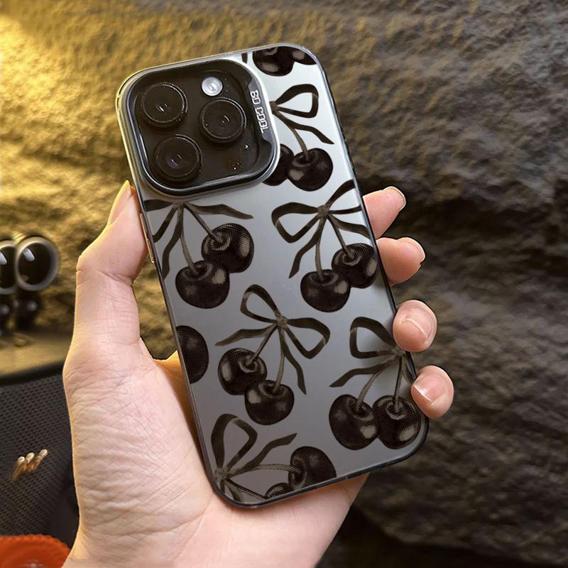Black Cherry Bow Electroplate Silver IMD Phone Case For  Mi 14 13 12 13T 14T Pro 11 Lite NE Poco F6 X5 X6 M6 Pro 4G Cover