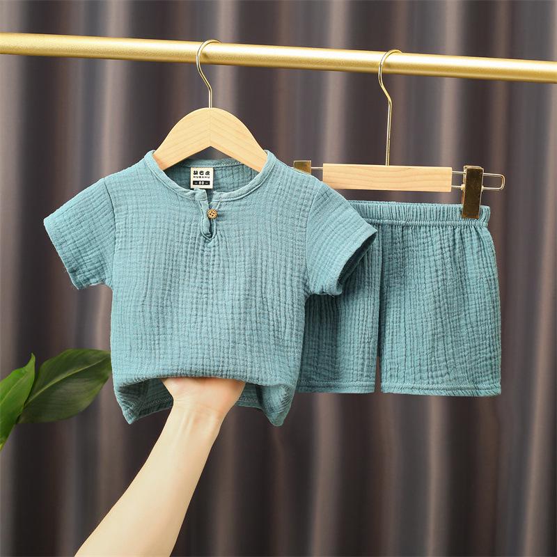 Children's Summer Cotton-Linen Shorts & Top Set - Baby Double-Layer Gauze, Loose Two-Piece Chinese Style