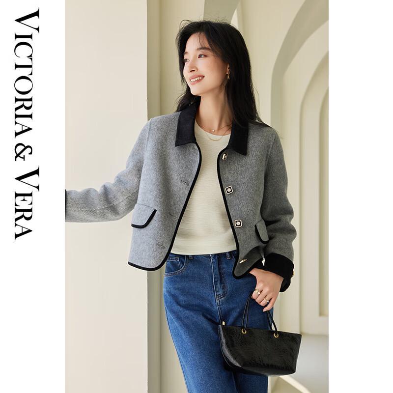 

VICTORIA&VERA Women s Winter Short Wool Blend Coat with Square Buckle XL